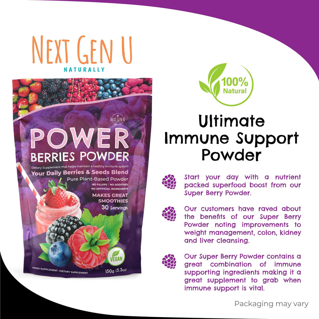 Super Berry Powder - 150g - Immune Support - Food Supplement - Superfood Berries - Smoothie Mix for Shakes - Healthy Boost for Detox Juice Beverages or Any Drink - by NextGenU NGU Next Gen UBuy Supplements Australia