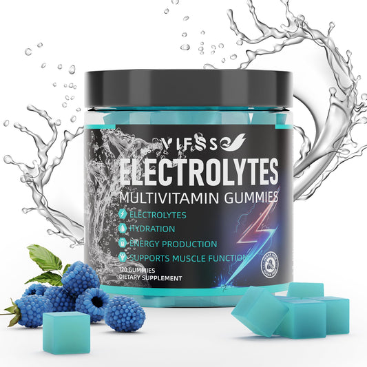 VIFSSG Electrolytes Gummies No Sugar, 120 Chewable Electrolyte Gummies with 6 Electrolytes for Runners and Endurance Sports, Refreshing Blue Raspberry, Hydration Electrolyte Chews, 1 Pack
