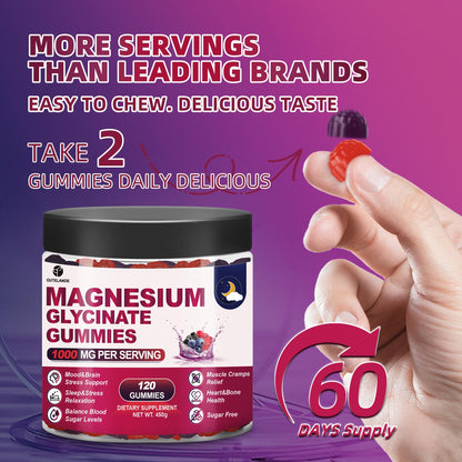 120 CT Magnesium Glycinate Gummies 1000 mg for Women and Men, Magnesium Malate & Taurate Supplements for Sleep, Body Support and Relaxation, Sugar Free