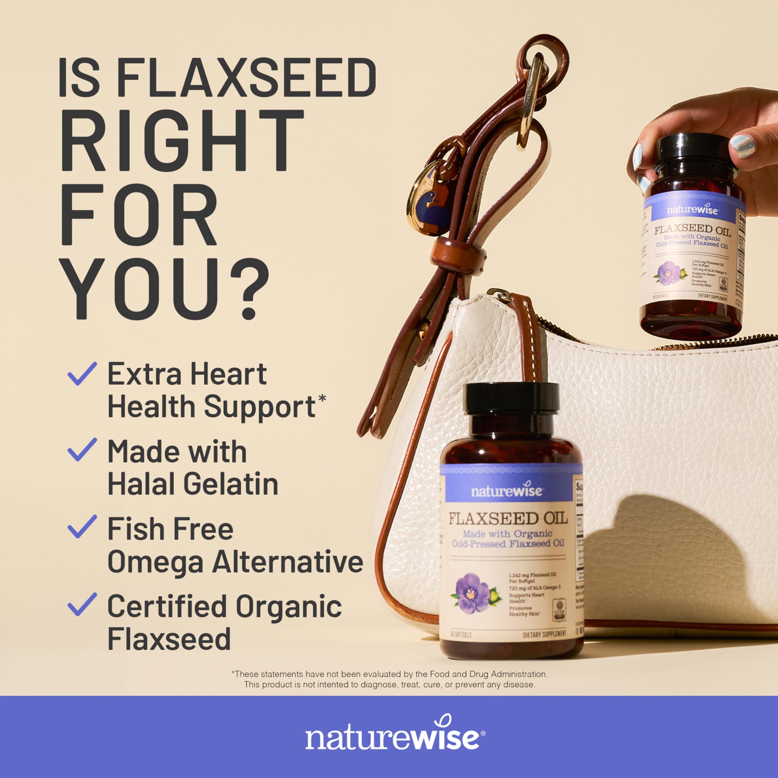 NatureWise Flaxseed Oil 1,242 mg, Fish Free Omega 3 6 9 with 720mg ALA, Dietary Supplement for Heart Health Support - Organic, Cold Pressed,