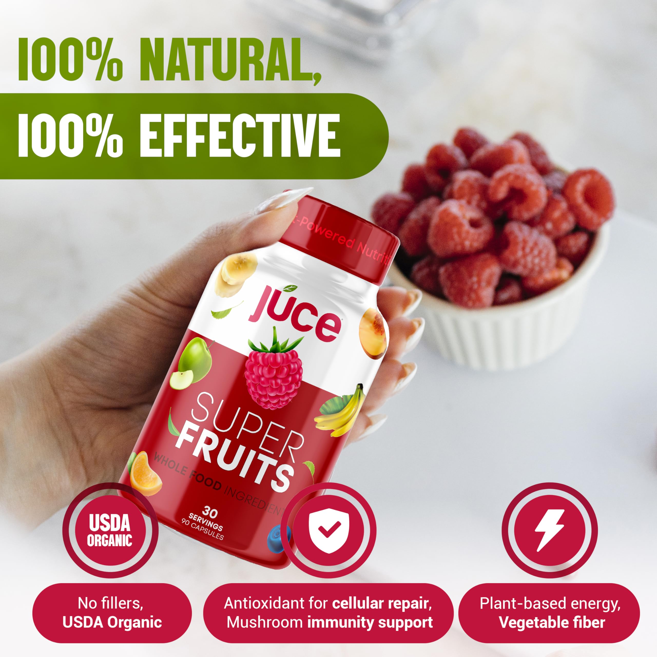 Juce Original Formula - Organic Super Fruit & Veggies Supplement - Gluten/Gelatin Free, Soy Free & Vegan- Reds & Greens Superfood Capsules- 23 Fruits & 23 Vegetables (180 Count)- By Terra Kai Organics Terra Kai OrganicsBuy Supplements Australia