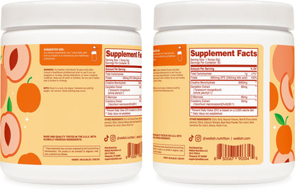 Wellah Creatine for Women - Creatine Monohydrate with Dandelion & Cranberry Extract (50 Servings, Clementine Peach)