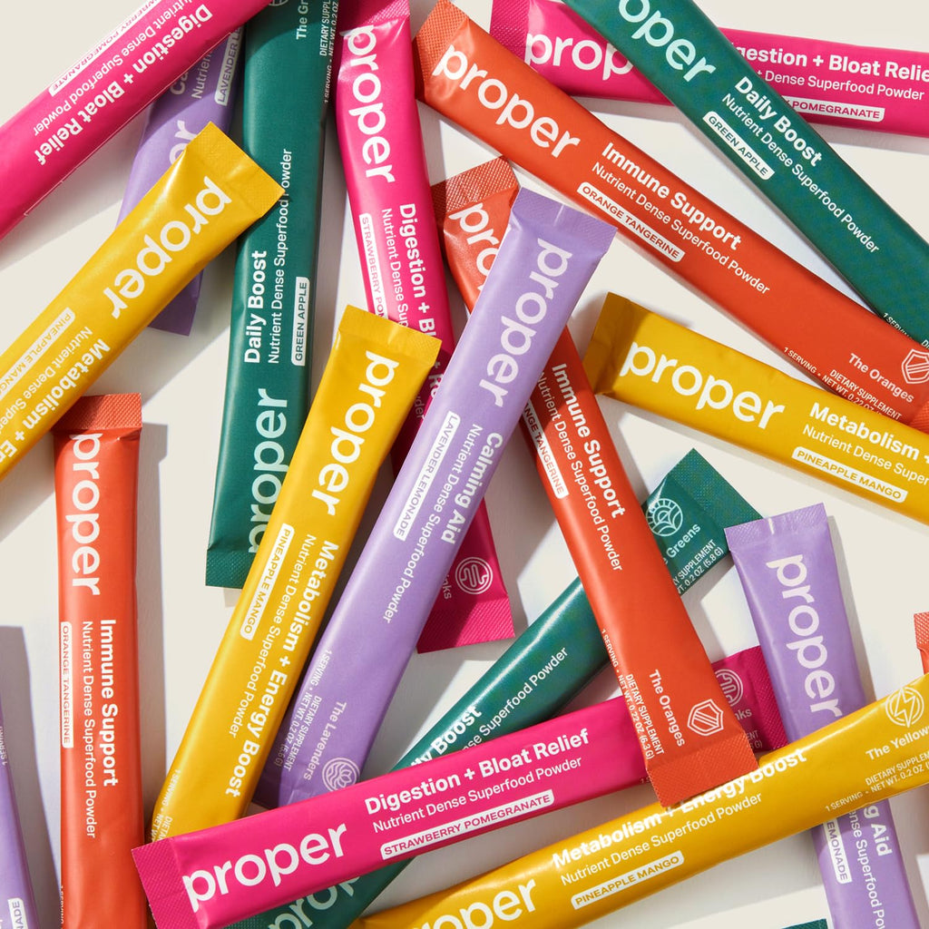Proper The Essentials Super Foods Powder 5-Stick Variety Pack - Super Greens, Gut Health, Metabolism & Energy, Calm Magnesium Powder & Immune Support Supplement Packs ProperBuy Supplements Australia