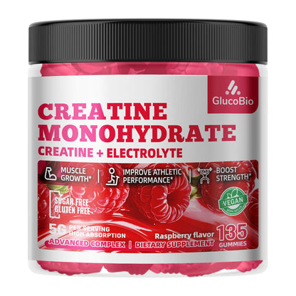 GlucoBio Creatine Monohydrate Gummies (5g) – Pre-Workout Energy & Muscle Growth Support for Men & Women