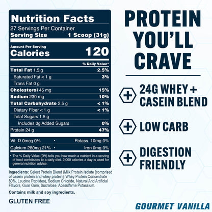 PEScience Select Protein Powder, Whey and Casein Blend, Lean Protein Powder for Women and Men, Low Calorie, Low Carb, Keto Friendly, Gluten Free, Gourmet Vanilla - 27 Servings