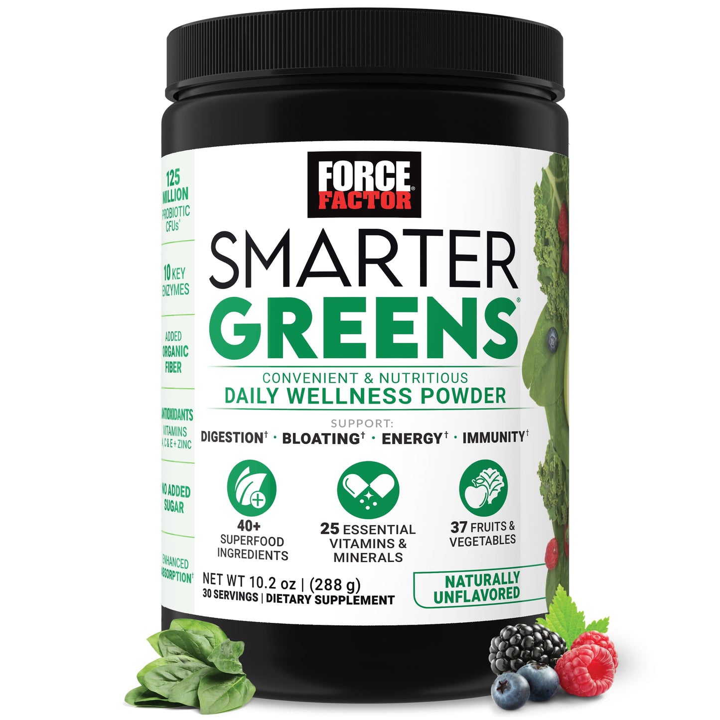 Force Factor Smarter Greens Daily Wellness Powder, Greens Superfood Powder to Support Gut Health, Bloating, & Digestion, with 40+ Superfoods