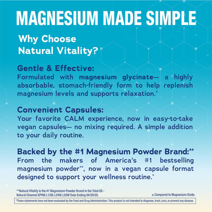 Natural Vitality Calm, Magnesium Glycinate Supports Bone, Muscle, Heart, & Nerve Health, Non-GMO, Vegan, Gluten Free 180ct Natural VitalityBuy Supplements Australia