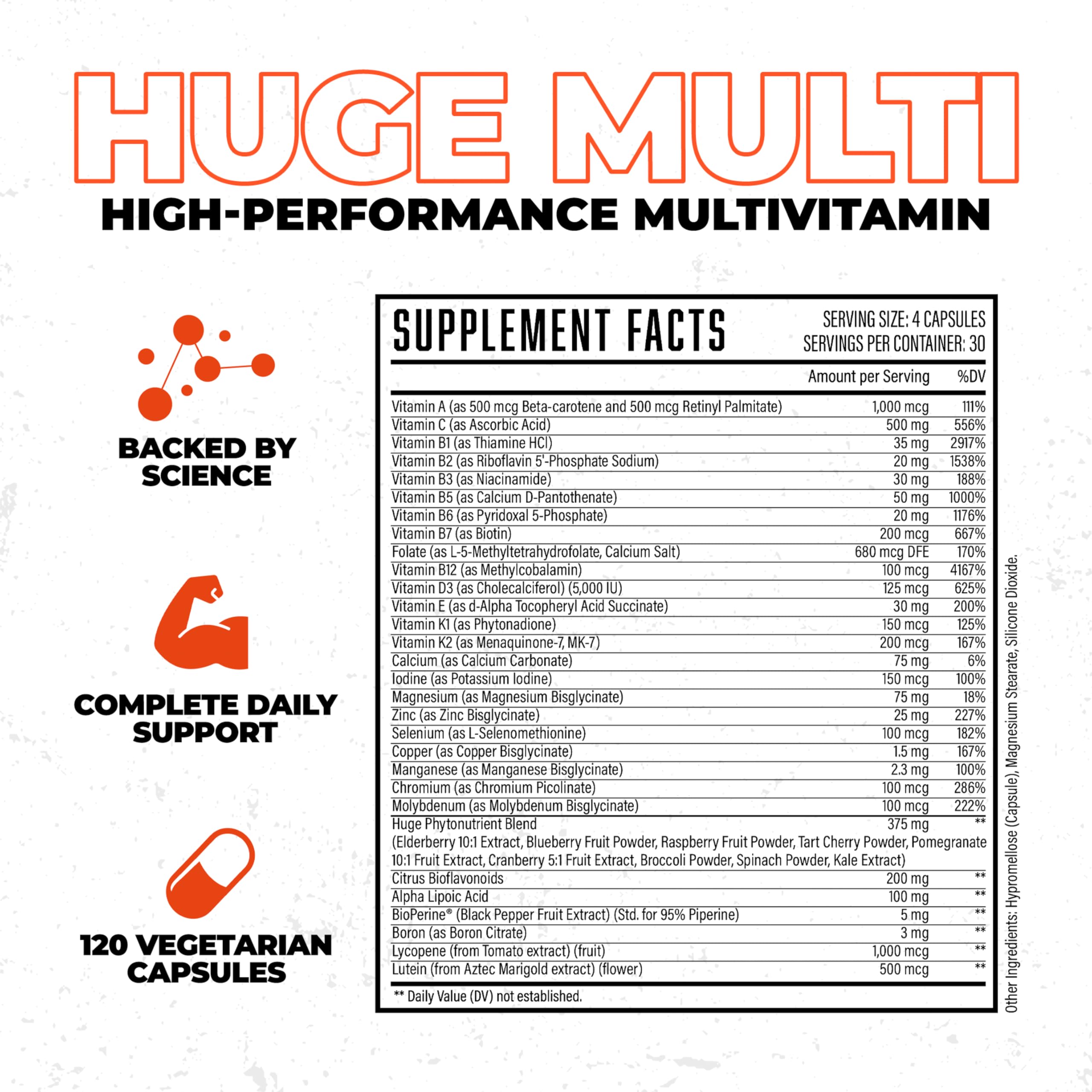 Huge Multi, Multivitamin for Men, High-Performance All-in-One Formula for Athletes & Bodybuilding, Vitamin & Mineral Replenishment, Supports Immune System & Healthy Hormone Levels (120 Capsules) Huge Supplements buy supplements Au