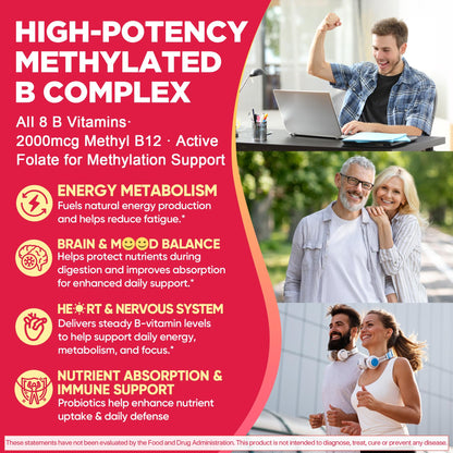 Methylated Vitamin B Complex Gummies for Women & Men, High Dose 2000 mcg Methyl B12, Liposomal Super All B Vitamins Methylfolate, B1, B2, B3, B5, B6, B7, Vitamin C,