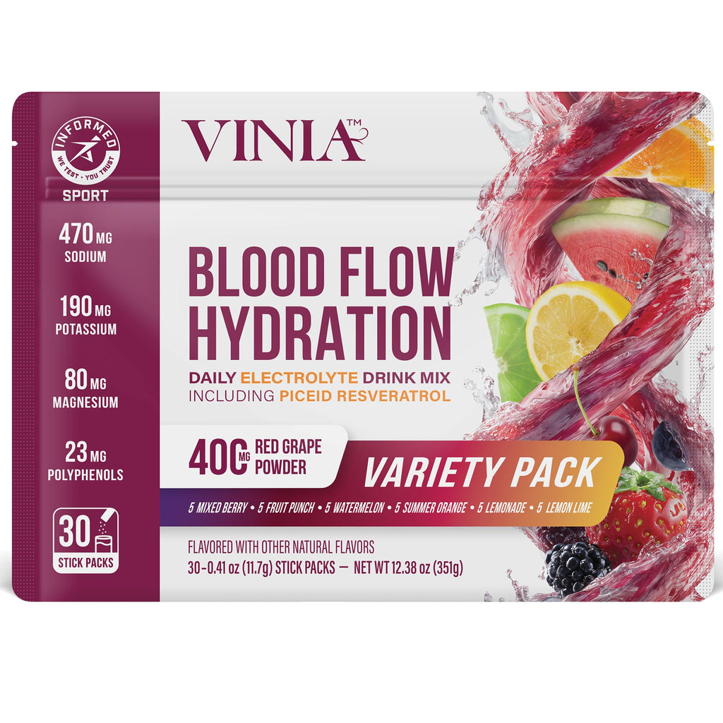 VINIA Resveratrol Electrolyte Hydration Powder Mix | Boost Blood Flow & Circulation | Sea Salt, Coconut Water Potassium, Magnesium, Informed Sport Certified VINIA buy supplements Au