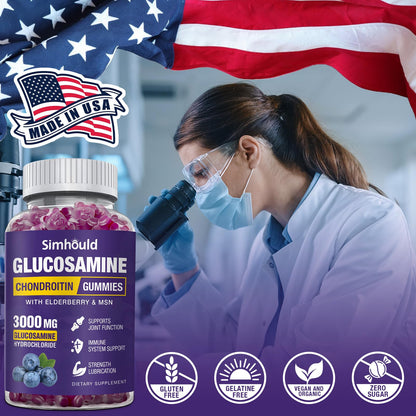 Simhould 2 Packs Glucosamine Chondroitin Gummies - 3000MG Extra Strength Joint Support Supplement with MSM & Elderberry, Flexibility, Antioxidant Immune Support