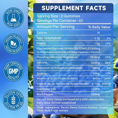 Nedtol Magnesium Glycinate Gummies 600mg, Sugar Free Magnesium Potassium Supplement for Adults with Magnesium L-Threonate, Vitamin D, B6,and CoQ10 for Sleep, Body Support and Relaxation,120 Count NedtolBuy Supplements Australia