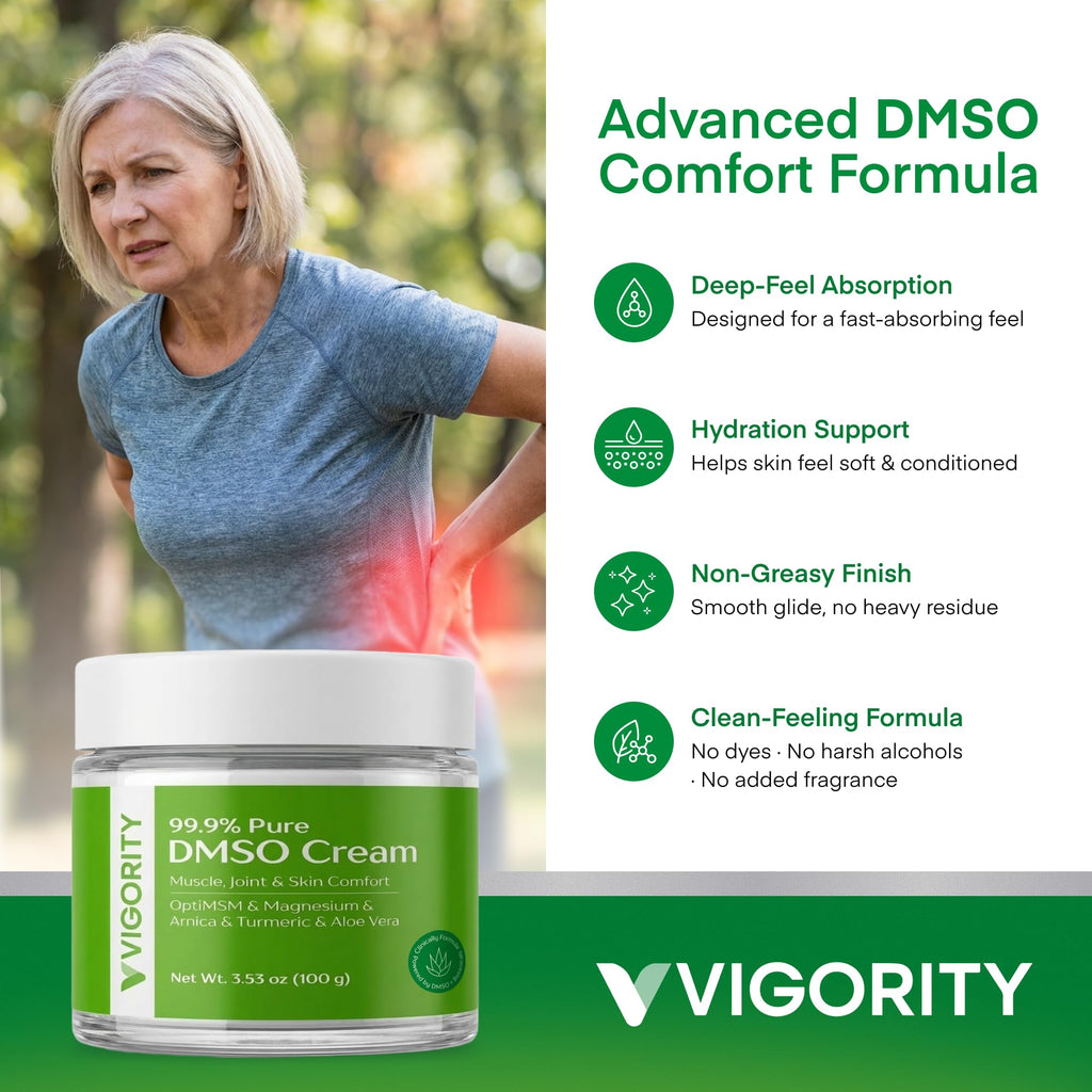 Vigority DMSO Cream 99.9% Pure for Topical Joint, Muscle Comfort - DMSO Pharmaceutical Grade Cream with Arnica, Magnesium, Turmeric, OptiMSM, Aloe Vera 2 Pack VigorityBuy Supplements Australia