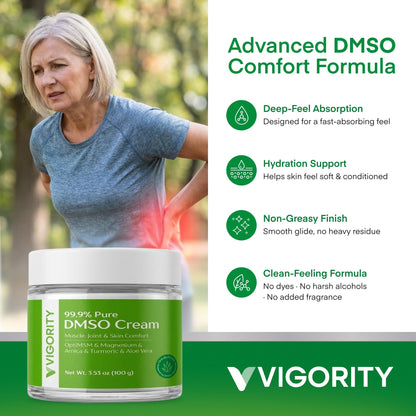 Vigority DMSO Cream 99.9% Pure for Topical Joint, Muscle Comfort - DMSO Pharmaceutical Grade Cream with Arnica, Magnesium, Turmeric, OptiMSM, Aloe Vera 2 Pack VigorityBuy Supplements Australia