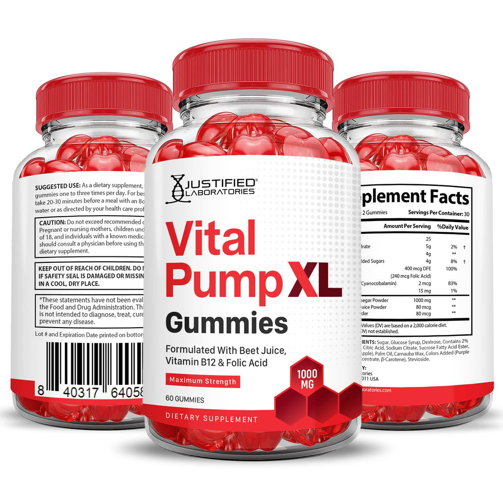 Justified Laboratories Vital Pump XL Performance Gummies 1000MG Advanced Formula Vital PumpXL Formulated with Beet Juice ACV Pomegranate Beet Powder B12 Vegan Non GMO 60 Gummys Justified LaboratoriesBuy Supplements Australia