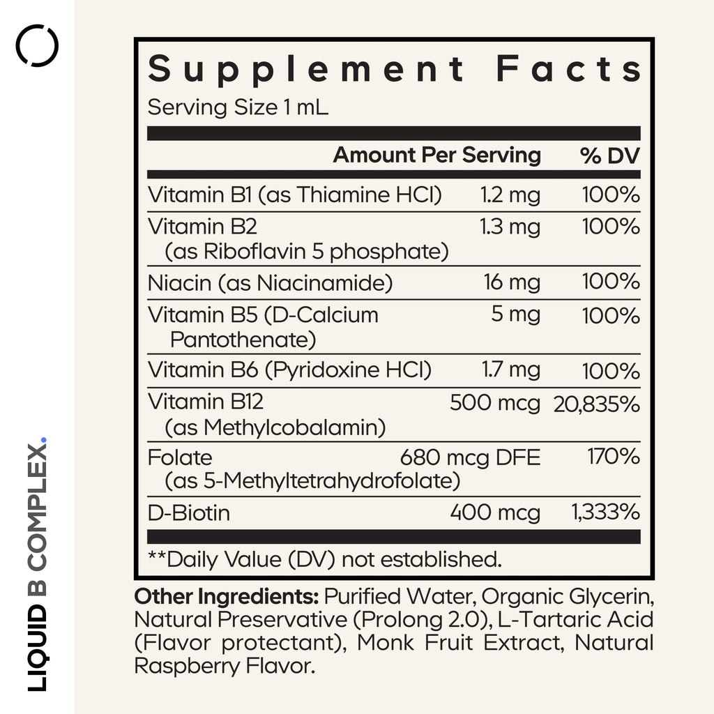 Codeage Liquid B-Complex Supplement with 8 Forms of Vitamin B - Vitamin Thiamine B1, Riboflavin B2, B3, B5, B6, Biotin B7, Active Methylated B9 Folate & B12 - Raspberry Flavor - Non-GMO - 1 fl oz CodeageBuy Supplements Australia