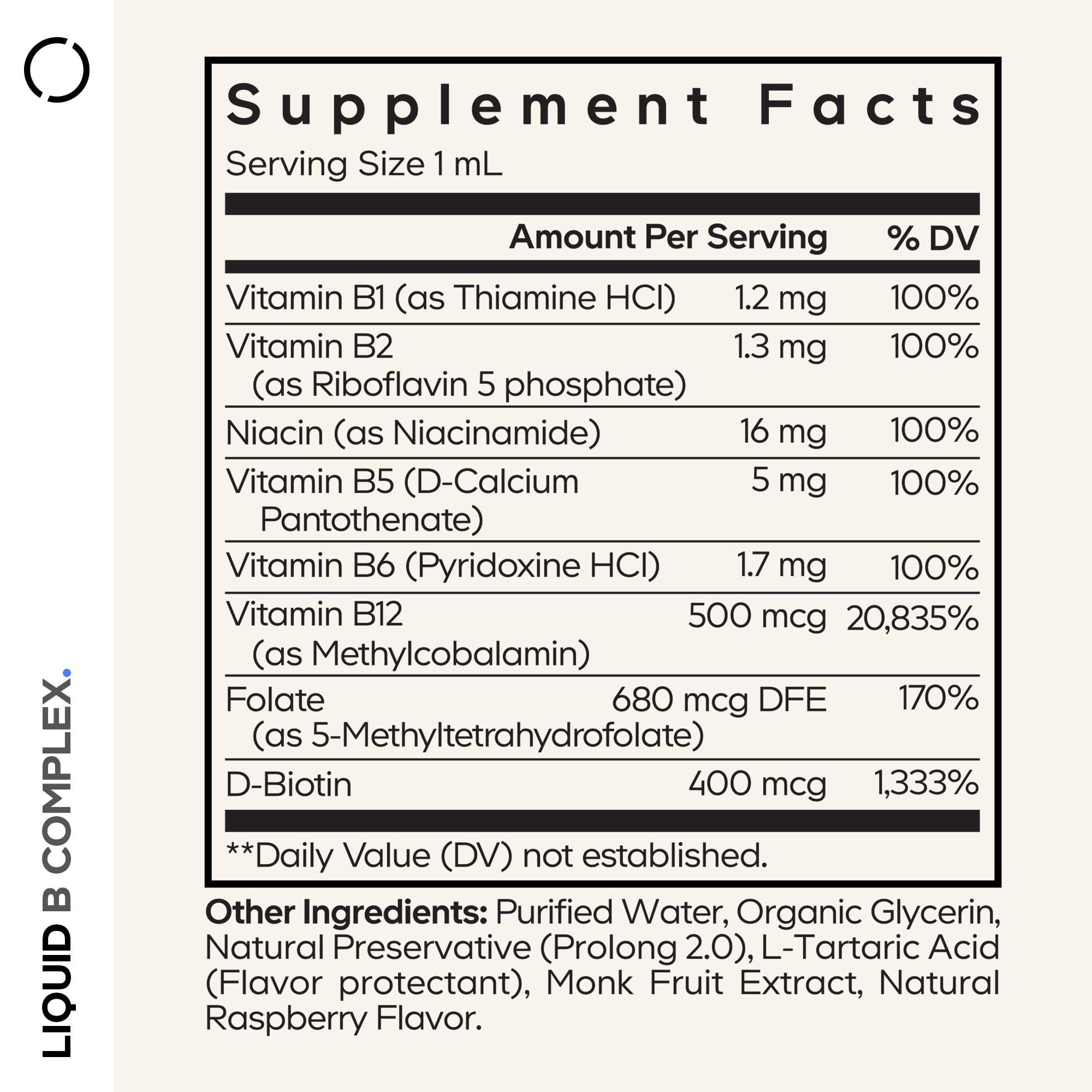 Codeage Liquid B-Complex Supplement with 8 Forms of Vitamin B - Vitamin Thiamine B1, Riboflavin B2, B3, B5, B6, Biotin B7, Active Methylated B9 Folate & B12 - Raspberry Flavor - Non-GMO - 1 fl oz CodeageBuy Supplements Australia