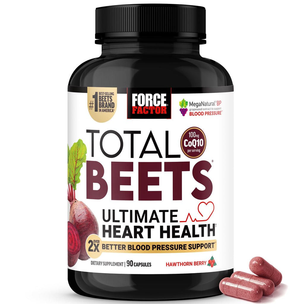 Force Factor Total Beets Ultimate Heart Health, Beet Root Capsules for Blood Pressure Support, CoQ10, Organic Beet Root Powder, Hawthorn Berry