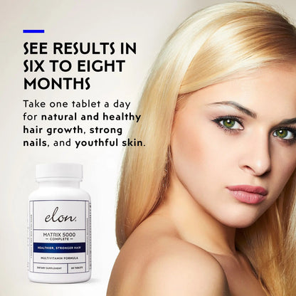 Elon Matrix 5000 Complete Multivitamin — Skin, Hair and Nail Growth Vitamins — Healthy Hair Growth Vitamins for Women & Men Elon