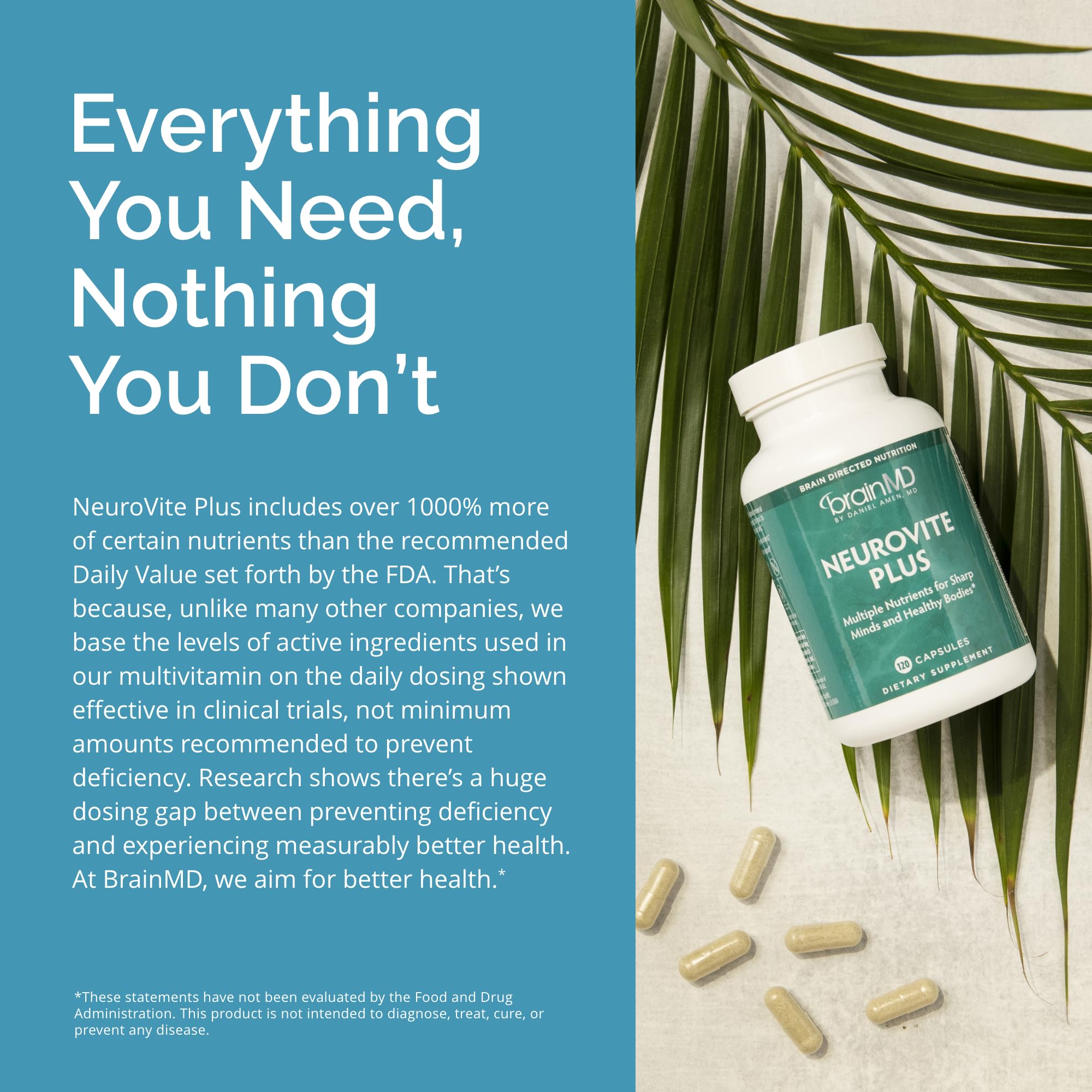 BRAINMD Dr Amen NeuroVite Plus - 120 Capsules - Multivitamin & Mineral Supplement, Enhanced with Phytonutrients, Enzymes & Whole Foods - Gluten Free - 30 Servings BRAINMDBuy Supplements Australia
