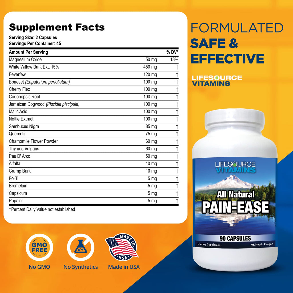 LifeSource Vitamins All Natural Pain Ease – 20 Synergistic Herbs and Enzymes That Naturally & Safely Support: Headaches & Migraines - Knees – Shoulders – Joints – Leg Pain – Tension LifeSource VitaminsBuy Supplements Australia