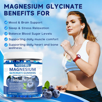 Nedtol Magnesium Glycinate Gummies 600mg, Sugar Free Magnesium Potassium Supplement for Adults with Magnesium L-Threonate, Vitamin D, B6,and CoQ10 for Sleep, Body Support and Relaxation,120 Count NedtolBuy Supplements Australia