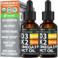 (2 Pack) Organic Vitamin D3 K2 Drops with MCT Oil Omega 3, 5000 IU — Liquid D3, No Fillers, Non-GMO, Immune Support (Unflavored, 2 Fl Oz) NUSAVA buy supplements Au