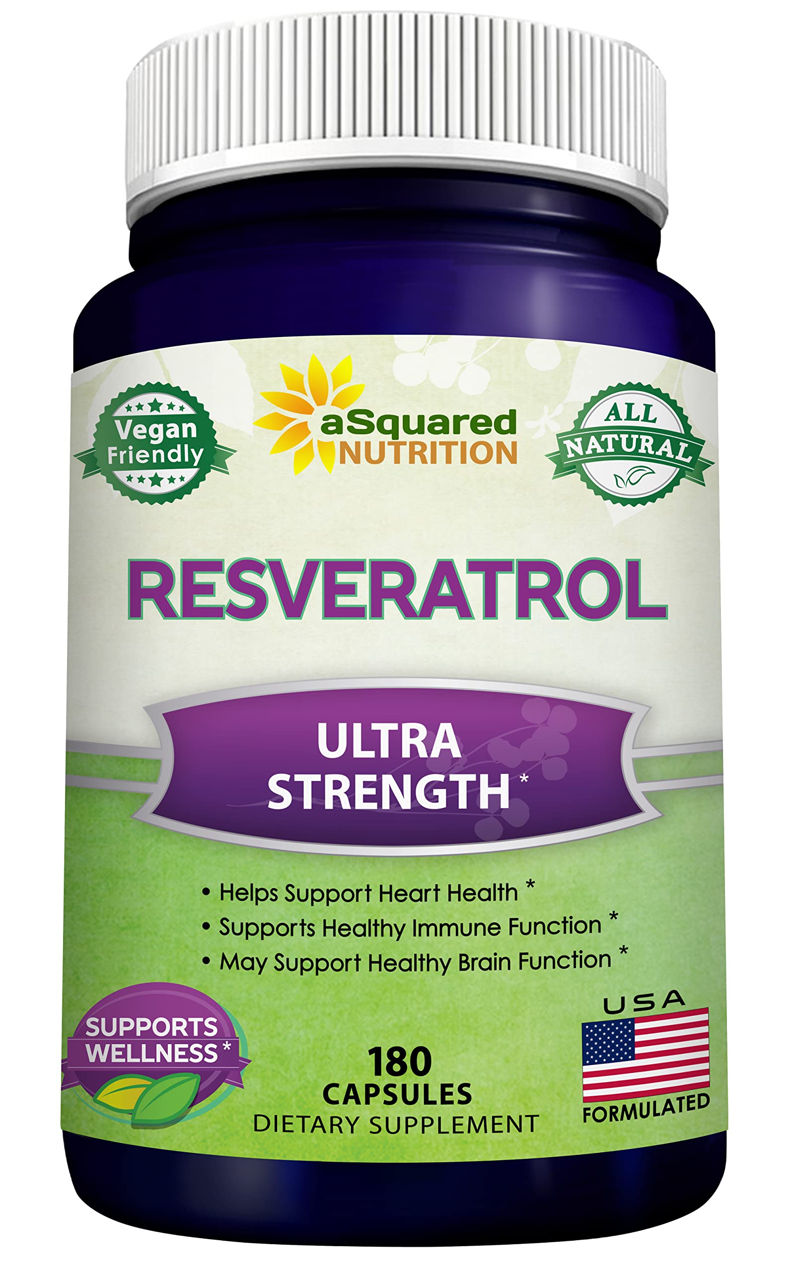 100% Natural Resveratrol - 1000mg Per Serving Max Strength (180 Capsules) Antioxidant Supplement, Trans-Resveratrol Pills