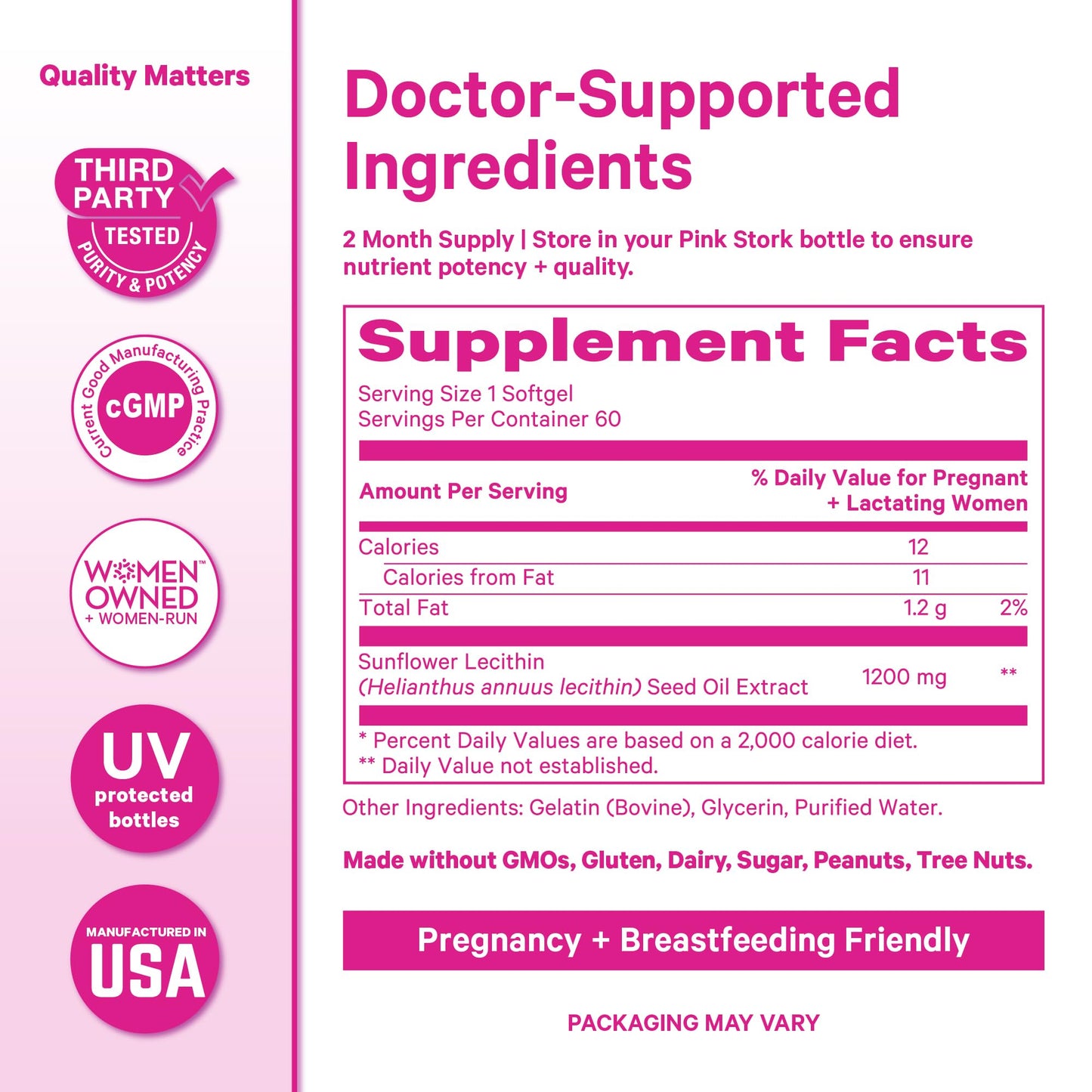 Pink Stork Sunflower Lecithin Supplement - 1200 mg for Clogged Milk Ducts - Breastfeeding Essentials for Postpartum Moms -