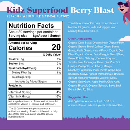 Amazing Grass Kidz Superfood: Organic Greens, Fruits, Veggies, Beet Root Powder & Probiotics for Healthy Kids, Berry Blast, 30 Servings Amazing GrassBuy Supplements Australia