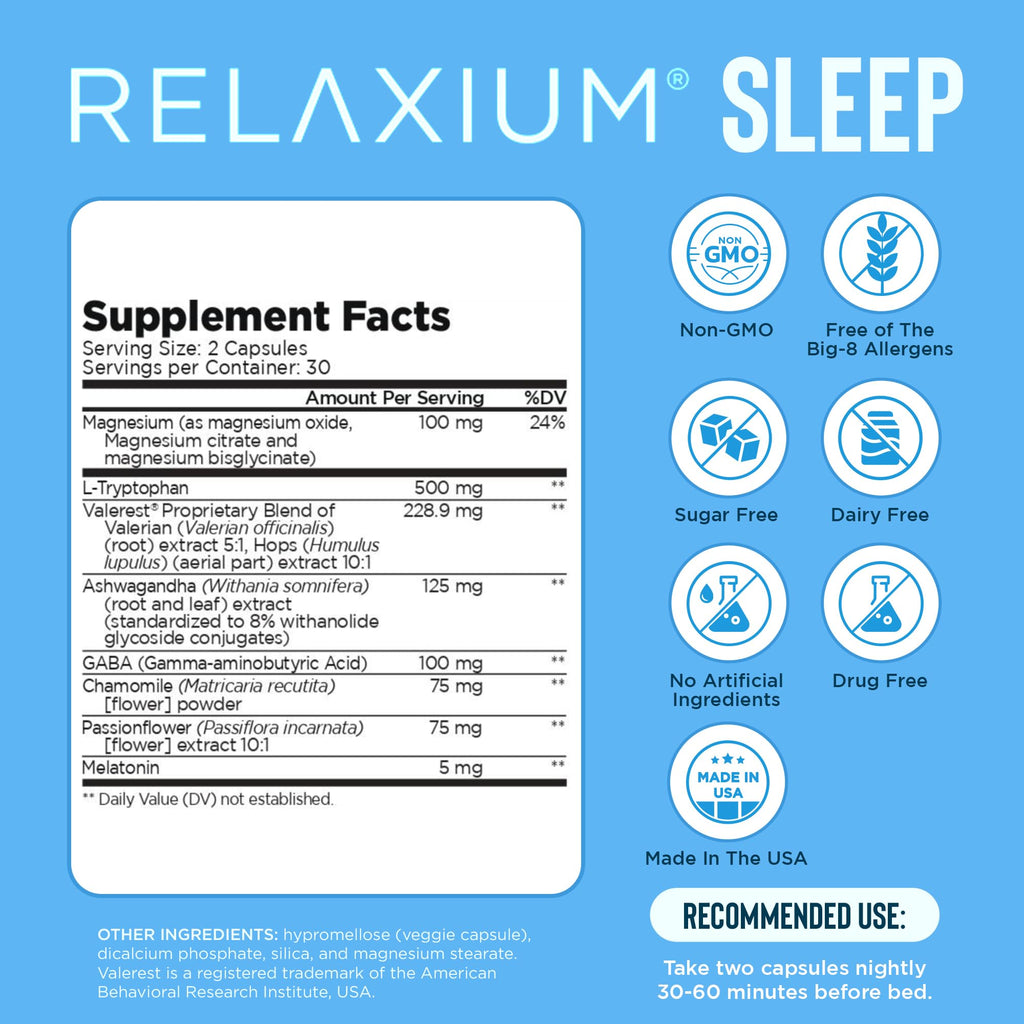 Relaxium Sleep Aid for Adults, Melatonin 5mg with Magnesium Glycinate, Sleep-Promoting Valerest & Ashwagandha, Non-Habit Forming Sleep Supplement, 60 Capsules, 30-Day Supply RelaxiumBuy Supplements Australia