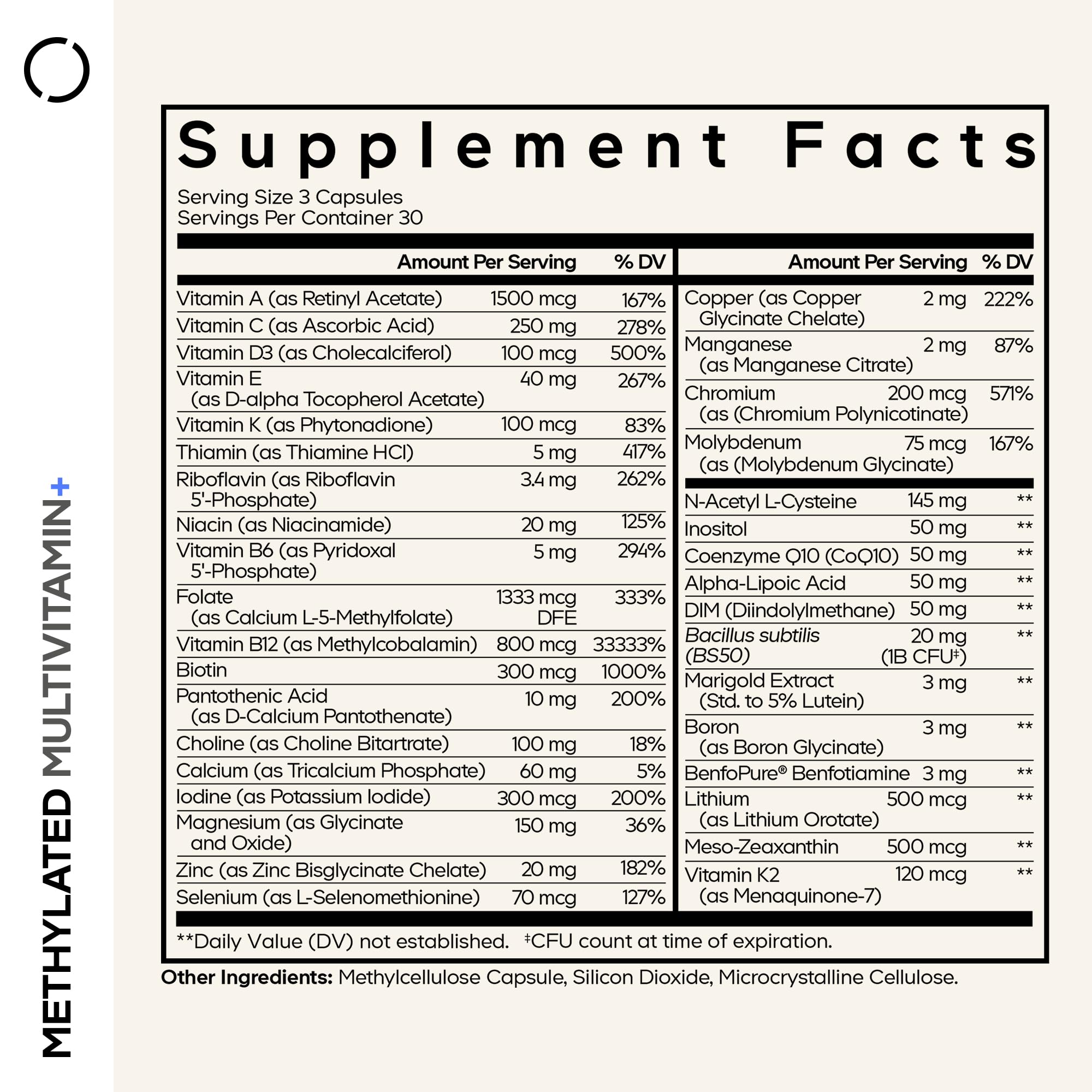 Codeage Methylated Multivitamin Supplement - B-Vitamin, Vitamins A, C, D, E, K2, B12 Methylcobalamin - L-Methylfolate - Magnesium, CoQ10, DIM, Probiotics, Benfotiamine, Lithium, Calcium - 90 Capsules CodeageBuy Supplements Australia