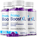 Three bottles of Primo Boost XL male performance gummies on a white background