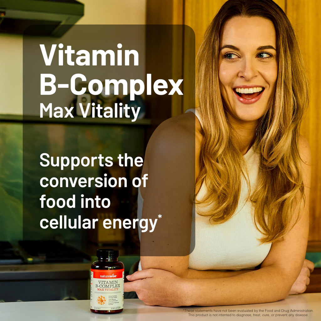 NatureWise Vitamin B Complex for Women and Men - with Folic Acid Biotin B1 B2 B3 B6 B12 - Support Cellular Energy & Mental Clarity - Gluten & Dairy Free