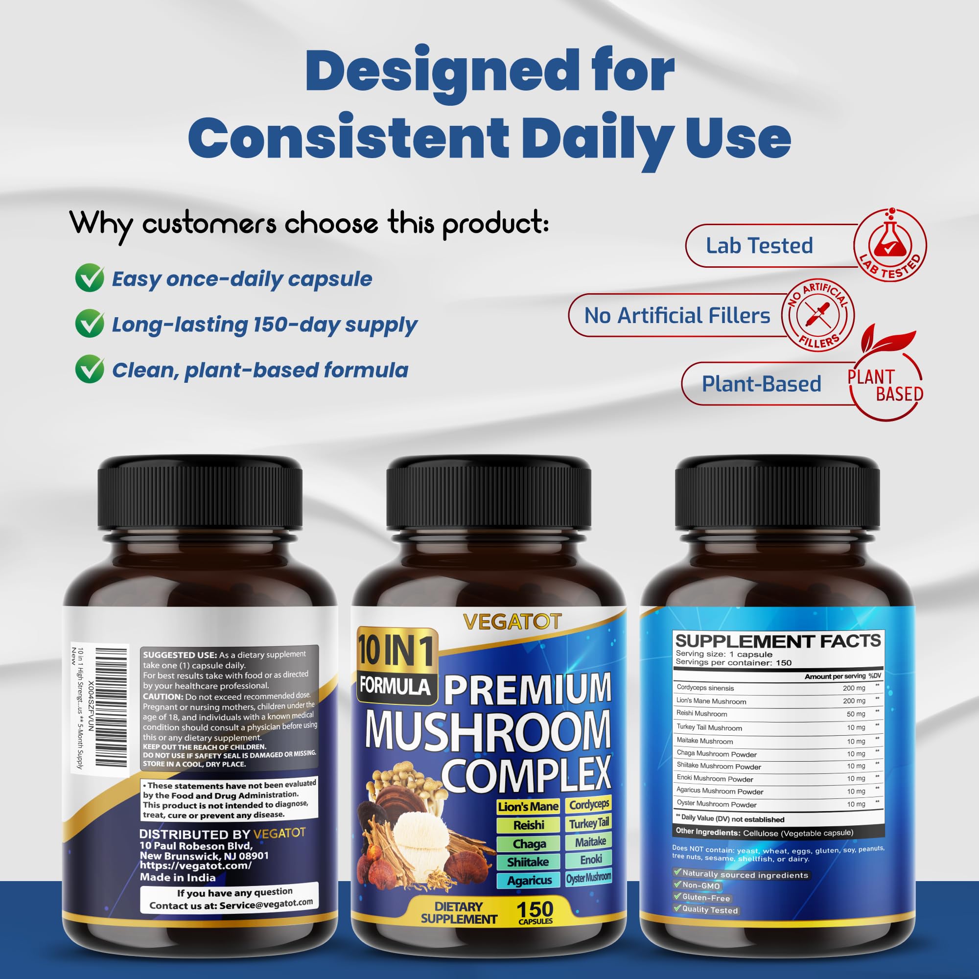 10 in 1 High Strength Mushroom Supplement - Lions Mane, Cordyceps, Reishi - Brain Supplements for Memory and Focus ** 5-Month Supply