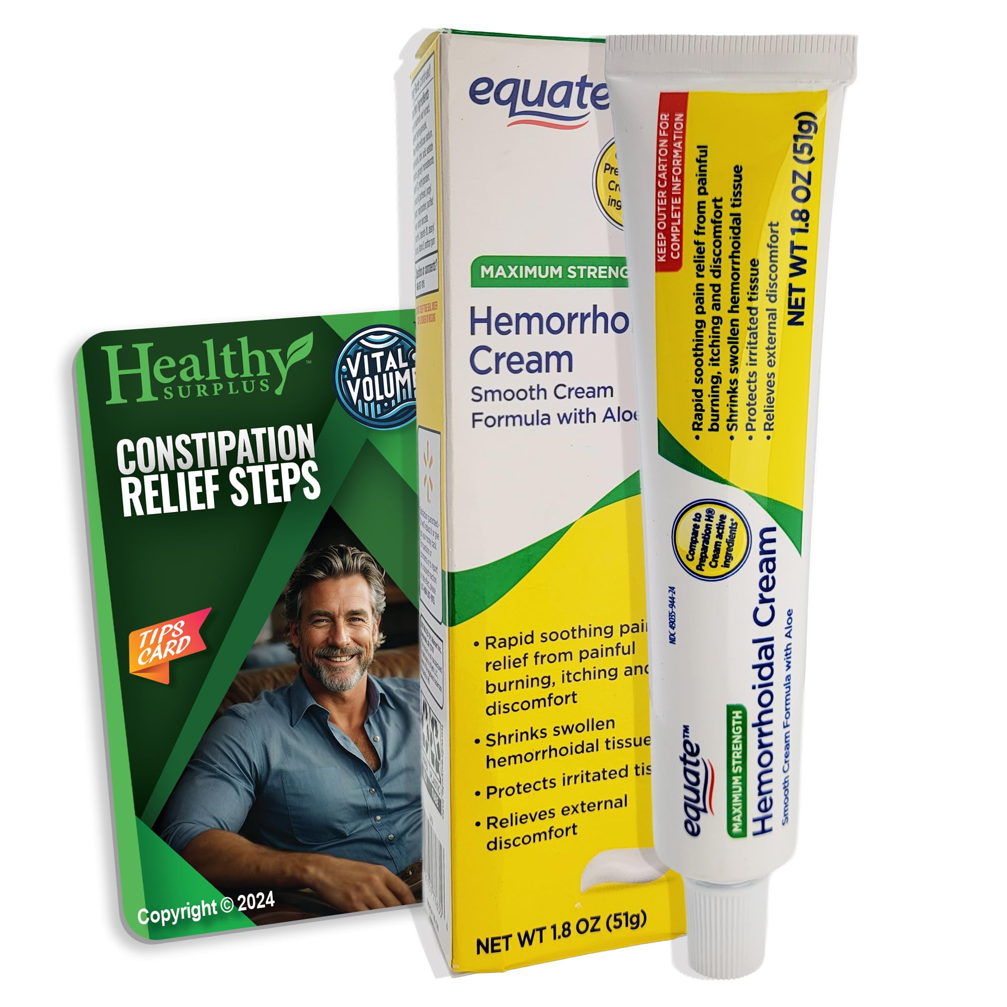 Healthy Surplus Equate Hemorrhoidal Cream/Ointment 1.8 OZ (51g) and Vital Volumes Tips Card Bundle Healthy SurplusBuy Supplements Australia