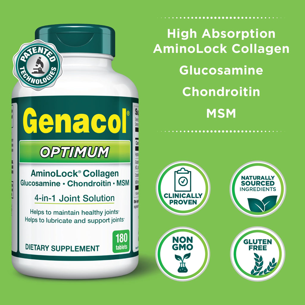 Genacol Optimum – Glucosamine, Chondroitin, MSM & Ultra-Hydrolyzed Collagen, Joint Support Tablets, 180 Count (60-Day Supply) GenacolBuy Supplements Australia