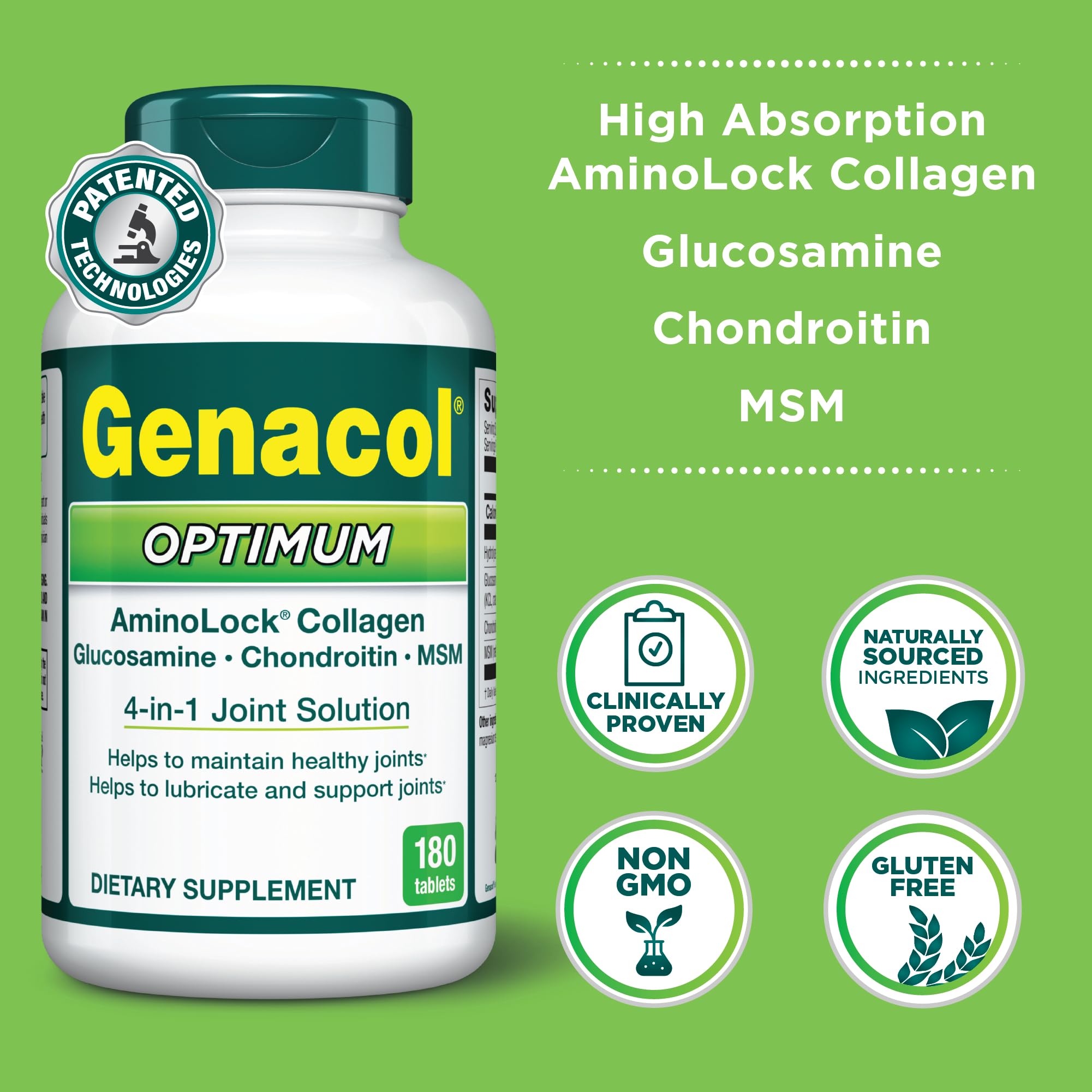 Genacol Optimum – Glucosamine, Chondroitin, MSM & Ultra-Hydrolyzed Collagen, Joint Support Tablets, 180 Count (60-Day Supply) GenacolBuy Supplements Australia
