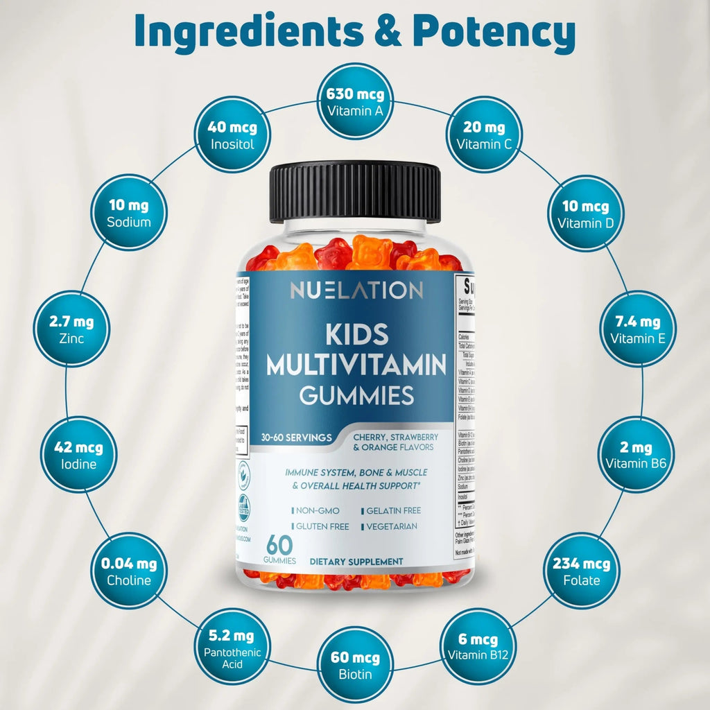 NUELATION Kids Multivitamin Gummies, 30-60 Day Supply with 14 Essential Kids Vitamins & Minerals. Toddler Vitamins for Overall Wellness. Non-GMO, Gelatin-Free, Gluten-Free, Vegetarian Children Vitamin NUELATION