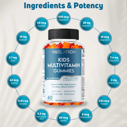 NUELATION Kids Multivitamin Gummies, 30-60 Day Supply with 14 Essential Kids Vitamins & Minerals. Toddler Vitamins for Overall Wellness. Non-GMO, Gelatin-Free, Gluten-Free, Vegetarian Children Vitamin NUELATION
