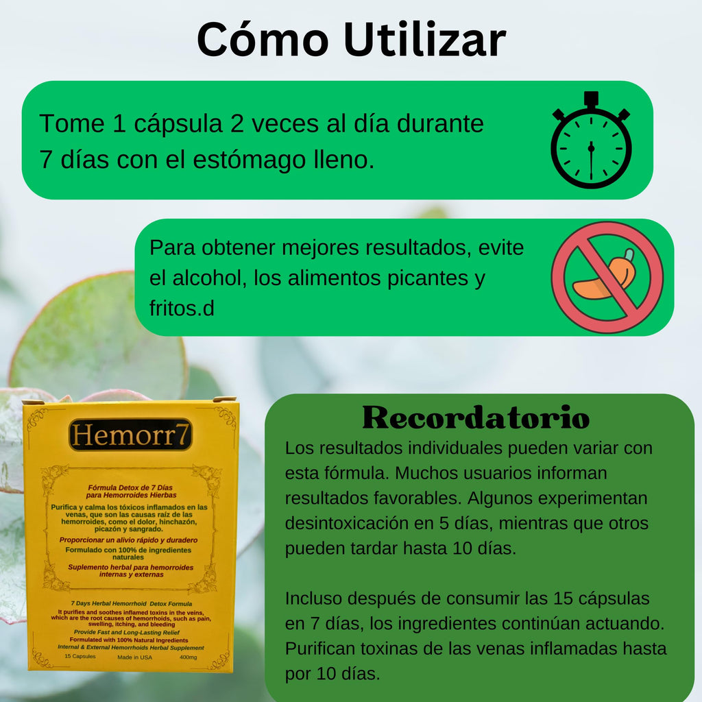 Hemorr7: 7Days 15 Capsules Herbal Hemorrhoid Detox Formula,Fórmula Herbal para desintoxicar las hemorroides Durante 7 días GenericBuy Supplements Australia
