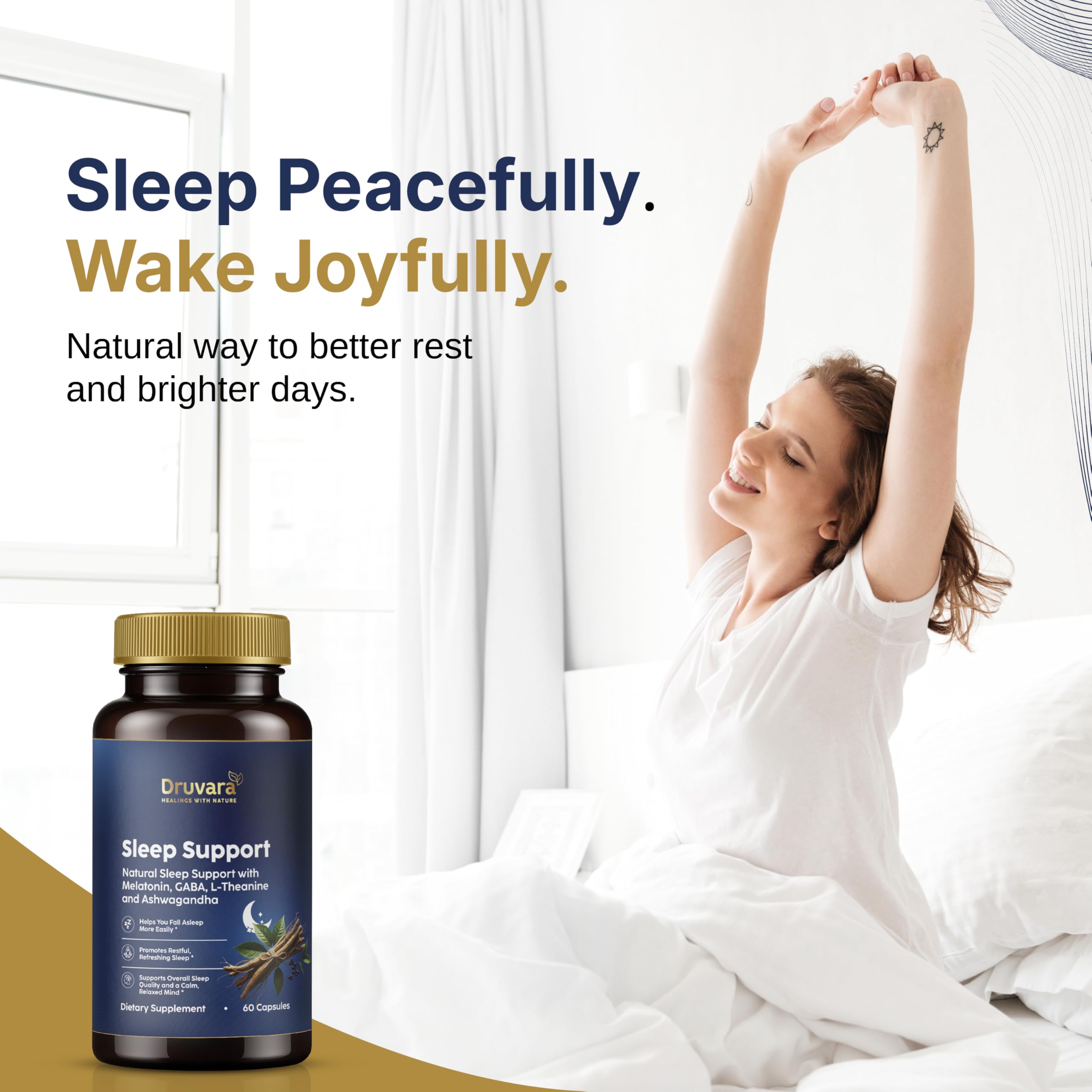 Druvara Natural Sleep Aid for Adults with Melatonin, GABA, L-Theanine & Ashwagandha, Natural Sleep Supplement for Deep, Restful Sleep - 60 Capsules DruvaraBuy Supplements Australia
