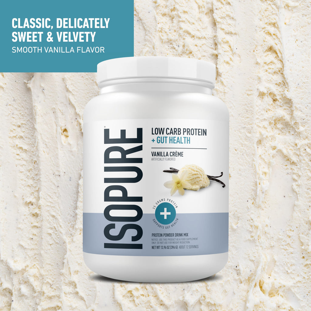 Isopure Protein + Gut Health & Immune Support Powder, Vanilla Crème, 25g Whey Protein with Prebiotics & Vitamins, 12 Servings (Pack of 1)