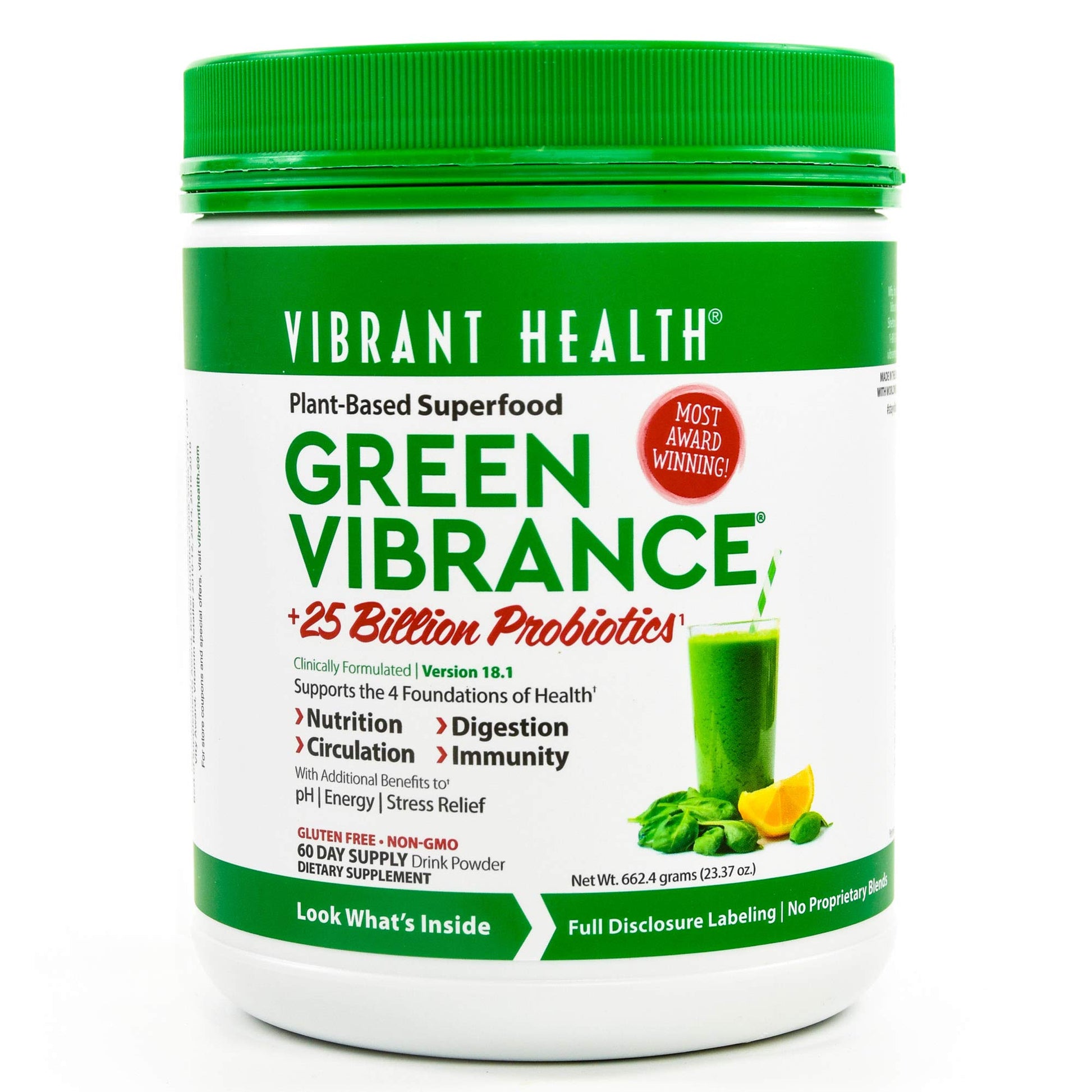 Vibrant Health Green Vibrance supplement container on a white background