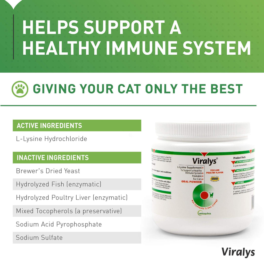Vetoquinol Viralys Daily L-Lysine Powder for Cats and Kittens, Fish Flavored Lysine Supplement for Cats and Kittens to Support Immune Health
