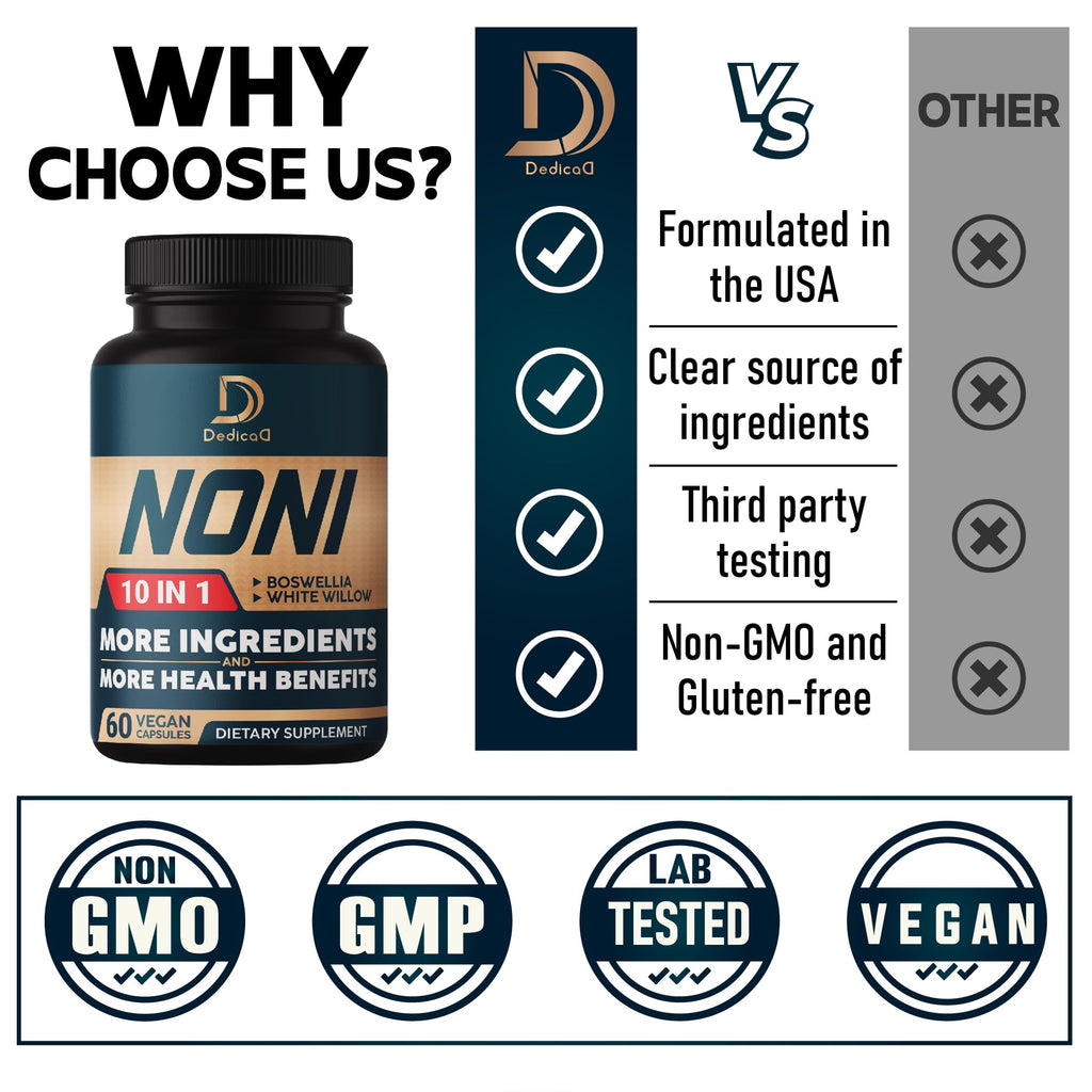 DEDICAD 10in1 Noni Capsules - 4 Month Supply with Elderberry, Boswellia, Turmeric, Ginger & More - Support Muscle, Joint, Digestive & Immune - 2 Packs of 60 Vegan Capsules, Non-GMO & Gluten-Free DEDICAD buy supplements Au