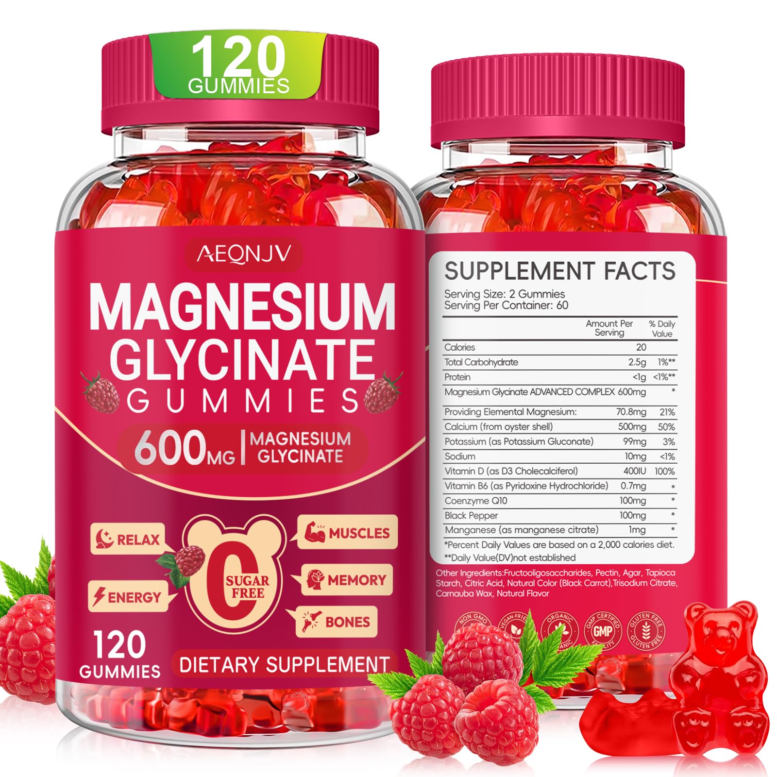 Magnesium Glycinate Gummies 600mg, Sugar Free Magnesium Gummies for Adults, Chewable Potassium Supplements for Body Support, Zzz and Relaxation, 120 Count AEQNJVBuy Supplements Australia