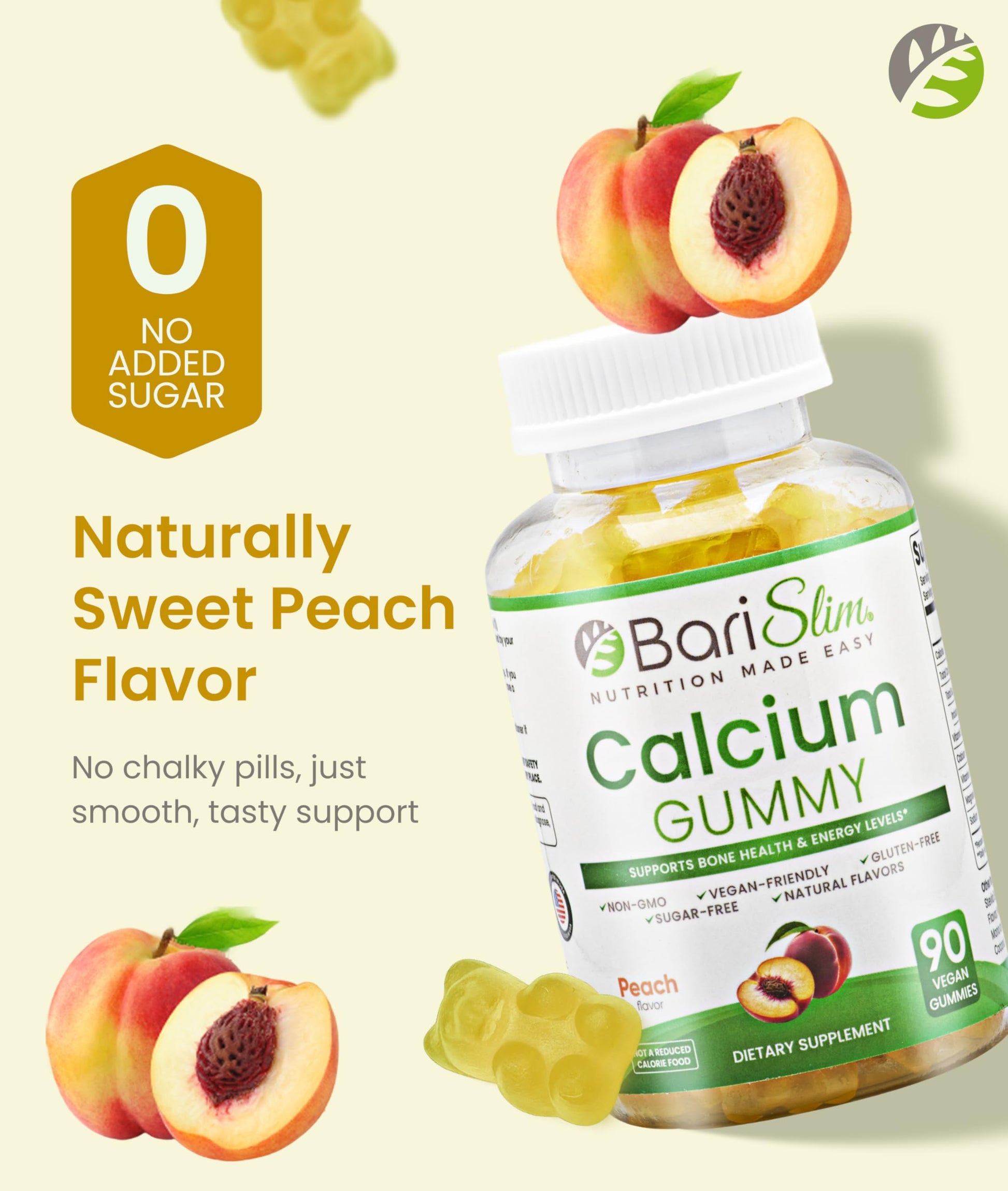 BariSlim Bariatric Calcium Gummies - Specially Formulated Bariatric Vitamins for Patients After Weight Loss Surgery - Supports Energy Levels & Bone Health | Peach (90 Vegan Gummies) BariSlim buy supplements Au