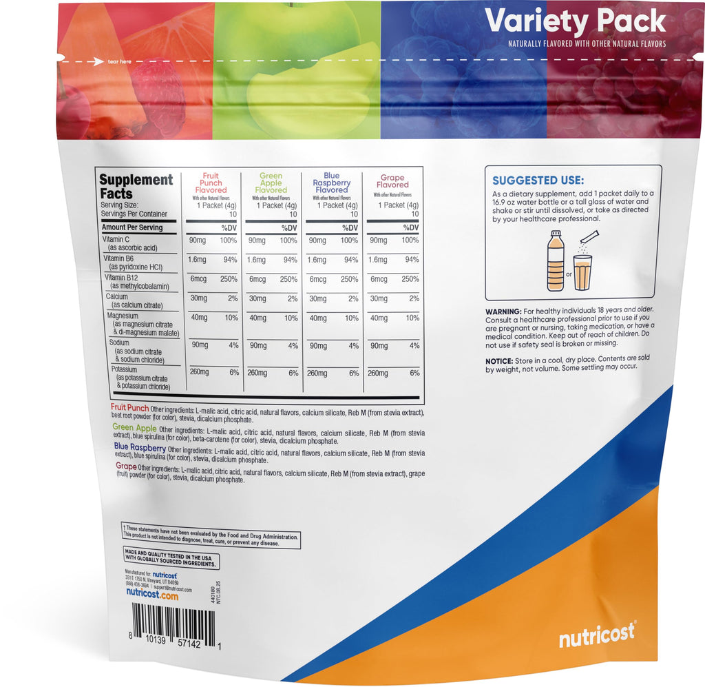 Nutricost Electrolytes Complex, Variety Pack Flavored, 40 Stickpacks - Advanced Hydration Complex