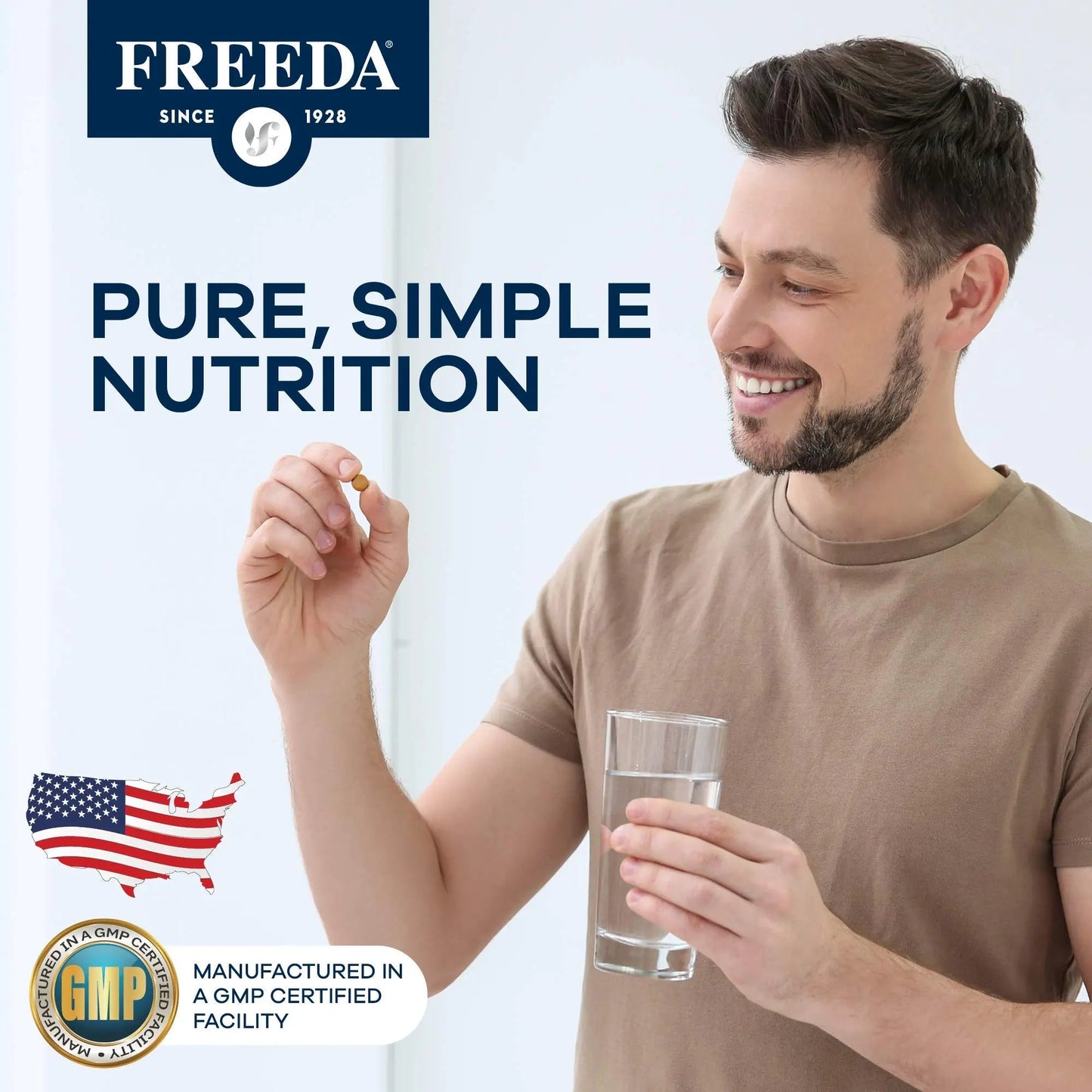 Freedavite Tiny Tablet - Moderate Multivitamin for Men and Women - Pure Vitamin A, C, D, E, B1, B2, B6, B12, Biotin, Calcium, Zinc, Iron, Magnesium FREEDA